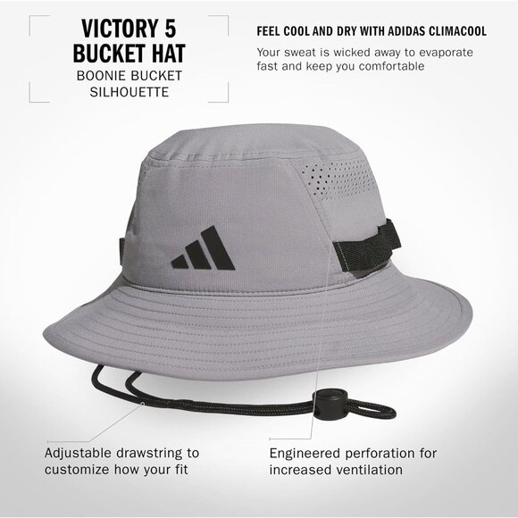 ⚡Adidas Men Grey/Black/5.0 100% Polyester Outdoor Sun Athletic Bucket Hat - Picture 2 of 9